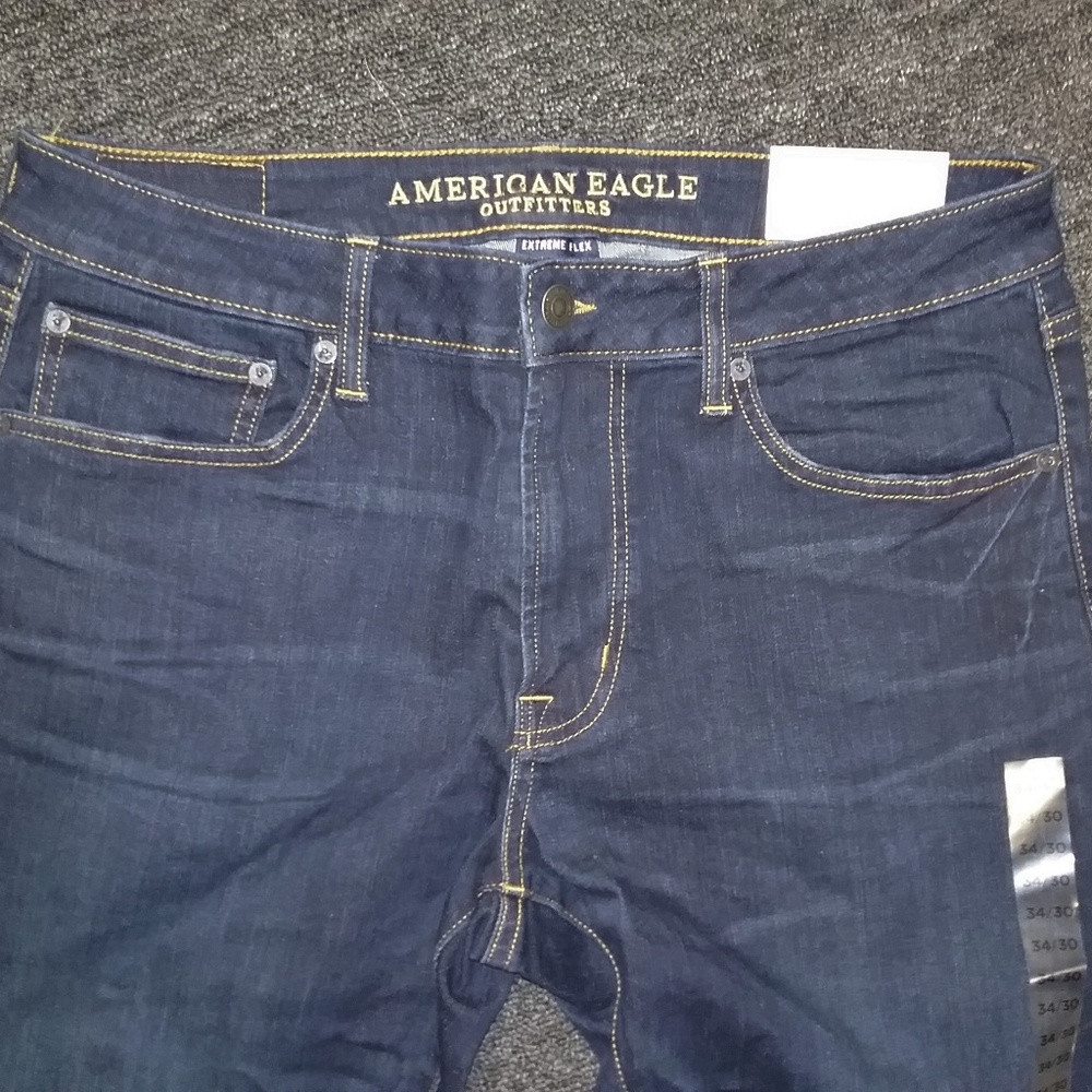 AEO Mens Orig Straight Extreme Flex - Medium Indigo No. 4165 - 38x30 - NWT - Picture 4 of 6